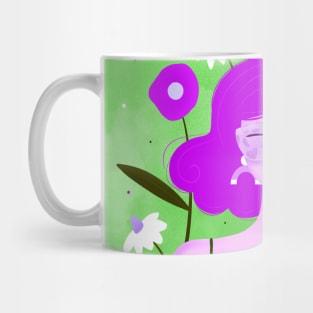 Happy girl with flowers and dragonflies, version 4 Mug